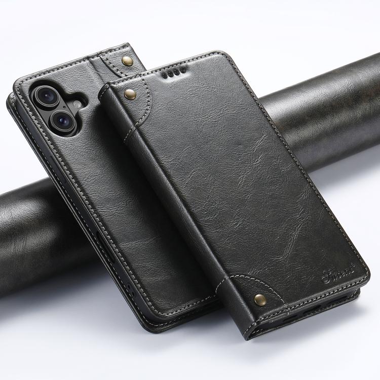 For iPhone 17 Suteni Baroque Calf Texture Buckle Wallet Leather Phone Case(Black) by Suteni