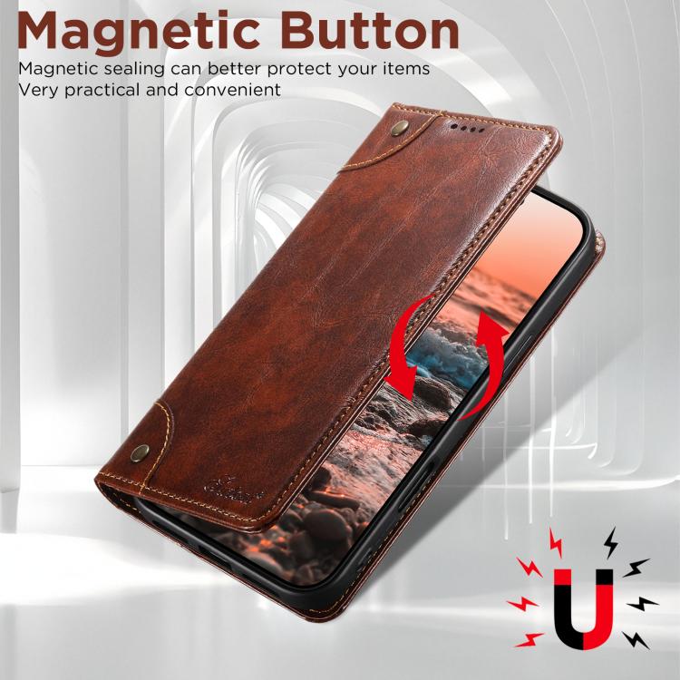 For iPhone 17 Suteni Baroque Calf Texture Buckle Wallet Leather Phone Case(Khaki) by Suteni