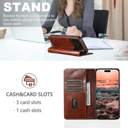 For iPhone 17 Suteni Baroque Calf Texture Buckle Wallet Leather Phone Case(Khaki) by Suteni