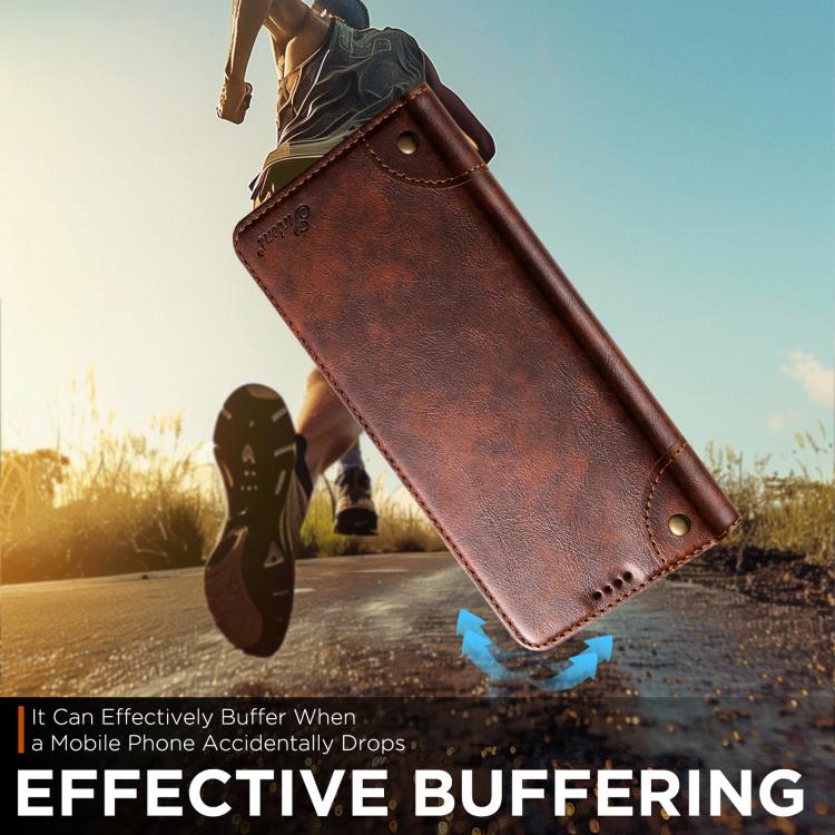 For iPhone 17 Suteni Baroque Calf Texture Buckle Wallet Leather Phone Case(Khaki) by Suteni