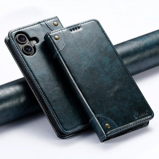 For iPhone 17 Suteni Baroque Calf Texture Buckle Wallet Leather Phone Case(Blue) by Suteni