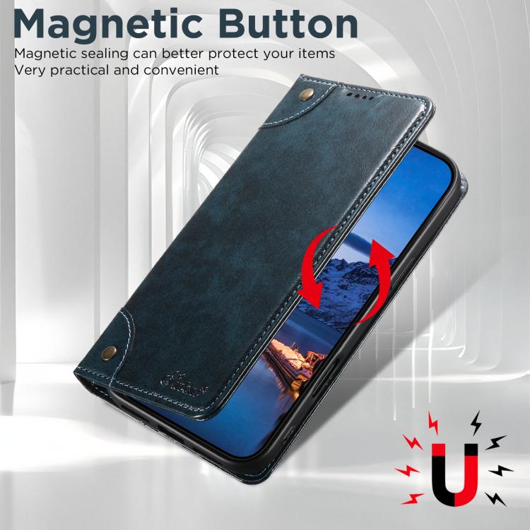 For iPhone 17 Suteni Baroque Calf Texture Buckle Wallet Leather Phone Case(Blue) by Suteni