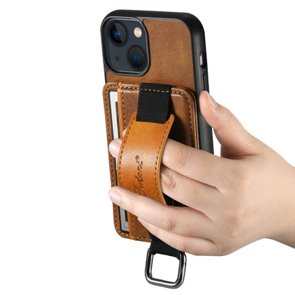 For iPhone 15 Suteni H13 Card Wallet Wrist Strap Holder PU Phone Case(Brown) by Suteni