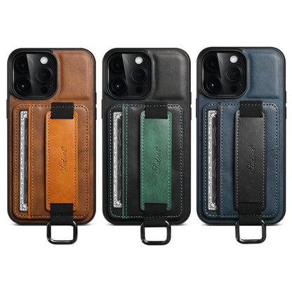 For iPhone 15 Pro Max Suteni H13 Card Wallet Wrist Strap Holder PU Phone Case(Brown) by Suteni