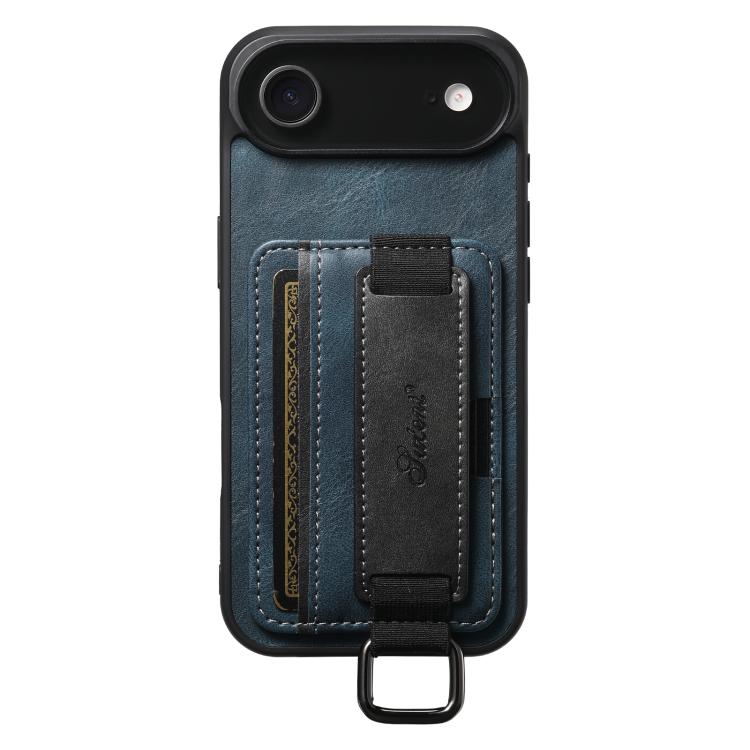 For iPhone Air Suteni H13 Card Wallet Wrist Strap Holder PU Phone Case(Blue) by Suteni
