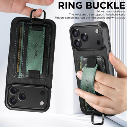 For iPhone 17 Pro Suteni H13 Card Wallet Wrist Strap Holder PU Phone Case(Black) by Suteni