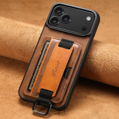 For iPhone 17 Pro Suteni H13 Card Wallet Wrist Strap Holder PU Phone Case(Brown) by Suteni
