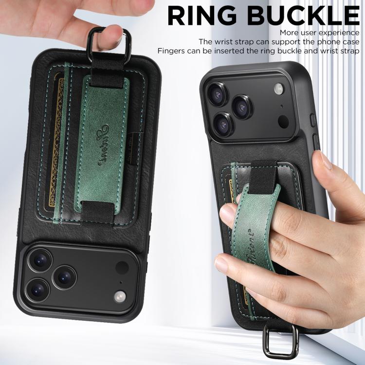 For iPhone 17 Pro Max Suteni H13 Card Wallet Wrist Strap Holder PU Phone Case(Black) by Suteni