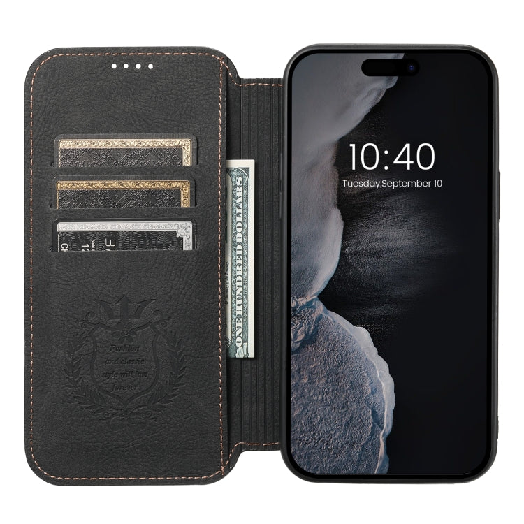 For iPhone 15 Plus Suteni J06 Retro Matte Litchi Texture Leather MagSafe Phone Case(Black) by Suteni