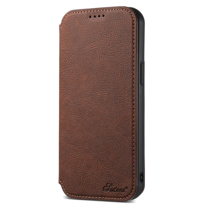 For iPhone 15 Plus Suteni J06 Retro Matte Litchi Texture Leather MagSafe Phone Case(Brown) by Suteni