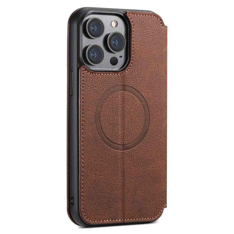 For iPhone 15 Suteni J06 Retro Matte Litchi Texture Leather MagSafe Phone Case(Brown) by Suteni