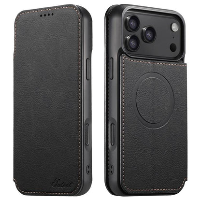For iPhone 17 Pro Max Suteni J06 Retro Matte Litchi Texture Leather MagSafe Phone Case(Black) by Suteni