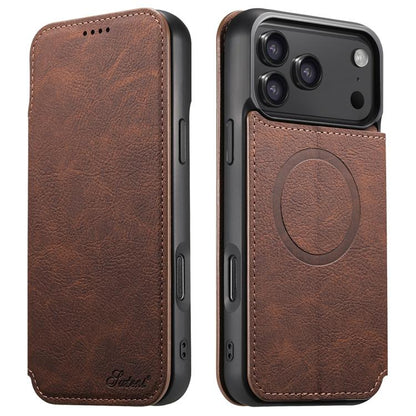 For iPhone 17 Pro Max Suteni J06 Retro Matte Litchi Texture Leather MagSafe Phone Case(Brown) by Suteni