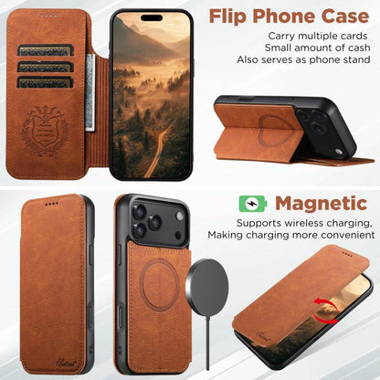 For iPhone 17 Pro Max Suteni J06 Retro Matte Litchi Texture Leather MagSafe Phone Case(Khaki) by Suteni