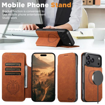 For iPhone 17 Pro Max Suteni J06 Retro Matte Litchi Texture Leather MagSafe Phone Case(Khaki) by Suteni