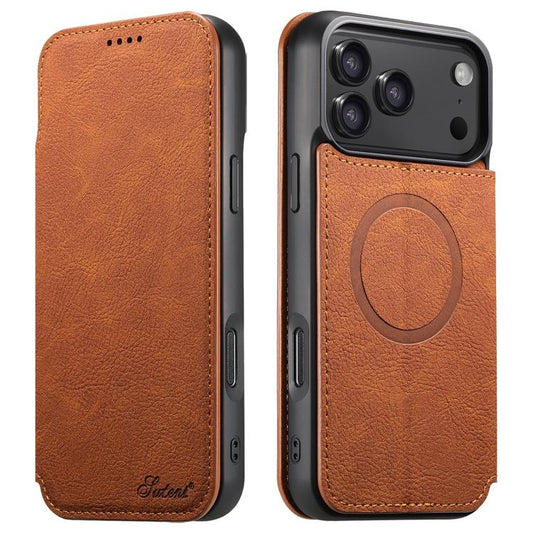 For iPhone 17 Pro Suteni J06 Retro Matte Litchi Texture Leather MagSafe Phone Case(Khaki) by Suteni