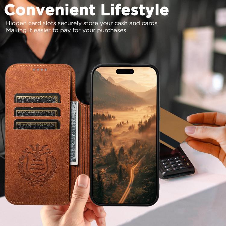 For iPhone 17 Pro Suteni J06 Retro Matte Litchi Texture Leather MagSafe Phone Case(Khaki) by Suteni