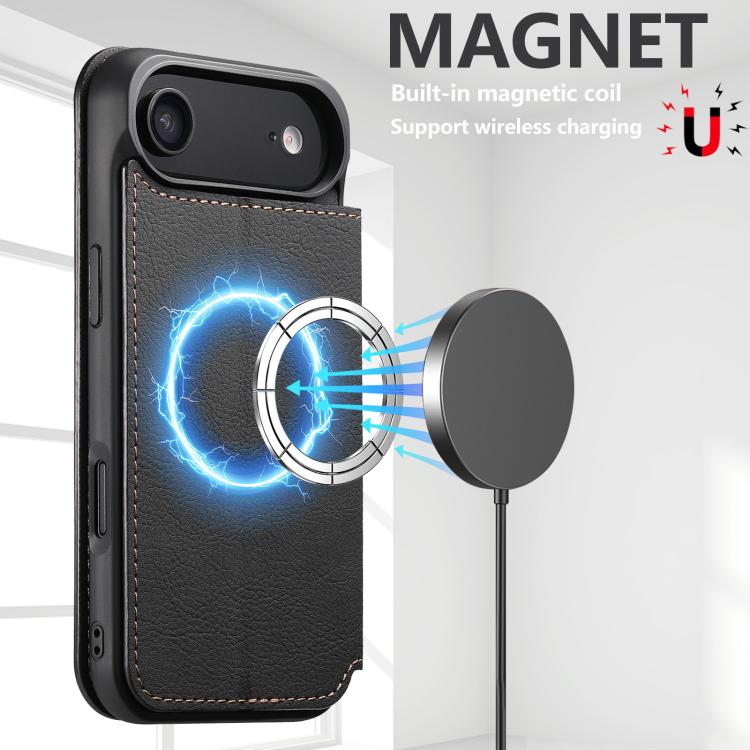 For iPhone Air Suteni J06 Retro Matte Litchi Texture Leather MagSafe Phone Case(Black) by Suteni