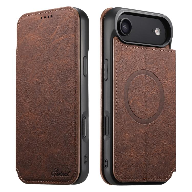 For iPhone Air Suteni J06 Retro Matte Litchi Texture Leather MagSafe Phone Case(Brown) by Suteni