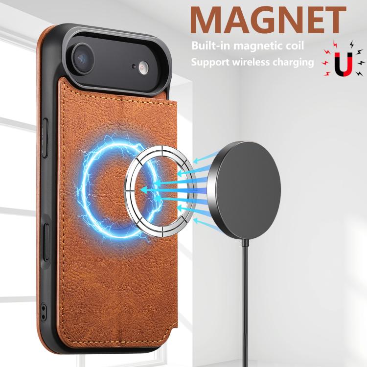 For iPhone Air Suteni J06 Retro Matte Litchi Texture Leather MagSafe Phone Case(Khaki) by Suteni