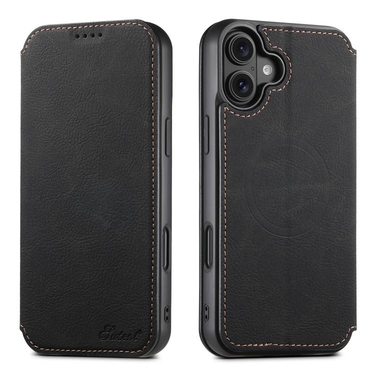 For iPhone 17 Suteni J06 Retro Matte Litchi Texture Leather MagSafe Phone Case(Black) by Suteni