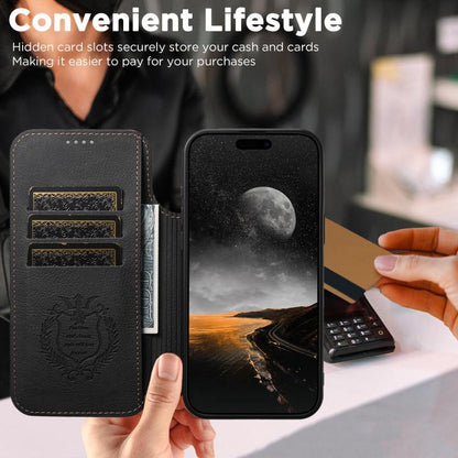 For iPhone 17 Suteni J06 Retro Matte Litchi Texture Leather MagSafe Phone Case(Black) by Suteni