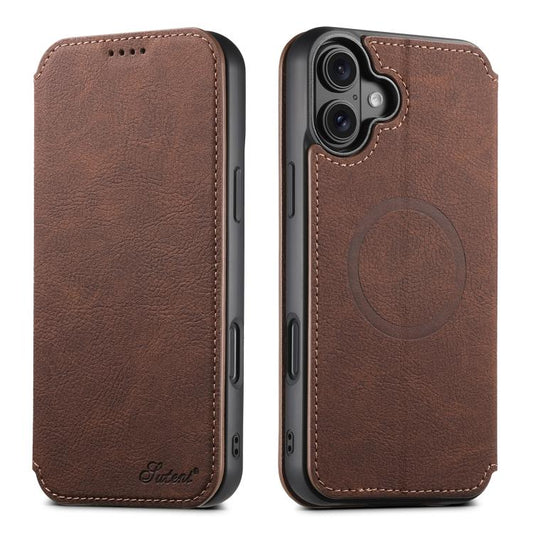 For iPhone 17 Suteni J06 Retro Matte Litchi Texture Leather MagSafe Phone Case(Brown) by Suteni