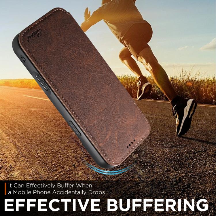 For iPhone 17 Suteni J06 Retro Matte Litchi Texture Leather MagSafe Phone Case(Brown) by Suteni