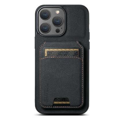 For iPhone 15 Pro Max Suteni H02 Litchi Leather Card Wallet Stand Back Phone Case(Black) by Suteni