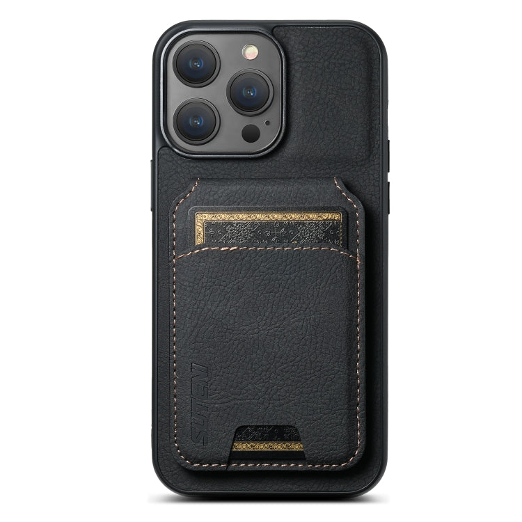 For iPhone 15 Pro Suteni H02 Litchi Leather Card Wallet Stand Back Phone Case(Black) by Suteni