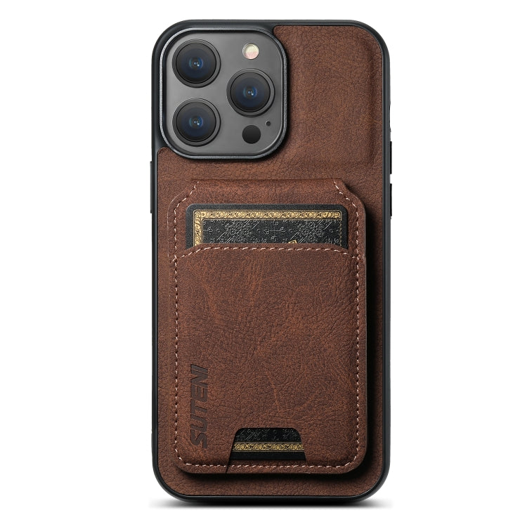 For iPhone 15 Pro Suteni H02 Litchi Leather Card Wallet Stand Back Phone Case(Brown) by Suteni