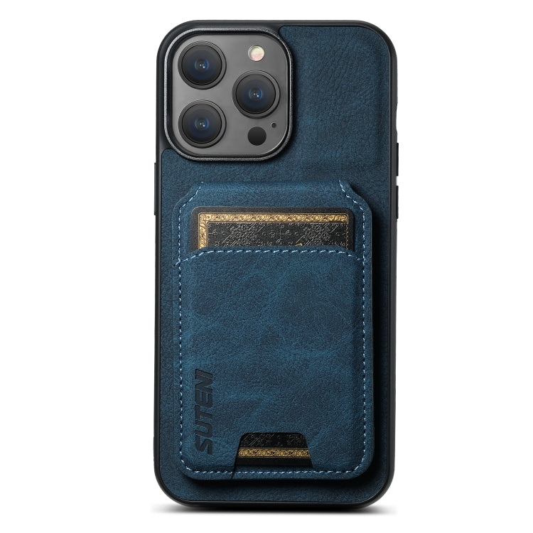 For iPhone 15 Pro Suteni H02 Litchi Leather Card Wallet Stand Back Phone Case(Blue) by Suteni