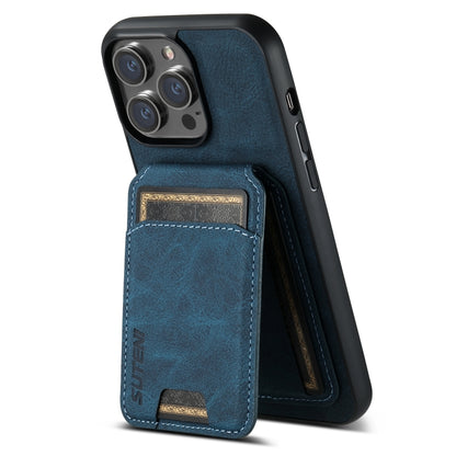 For iPhone 15 Pro Suteni H02 Litchi Leather Card Wallet Stand Back Phone Case(Blue) by Suteni