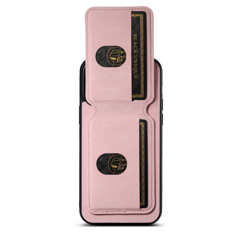 For iPhone 15 Pro Suteni H02 Litchi Leather Card Wallet Stand Back Phone Case(Pink) by Suteni