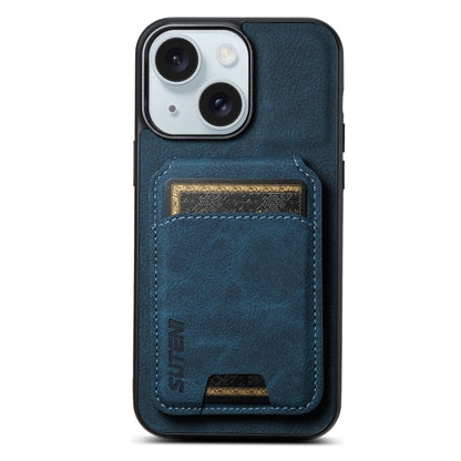 For iPhone 15 Plus Suteni H02 Litchi Leather Card Wallet Stand Back Phone Case(Blue) by Suteni