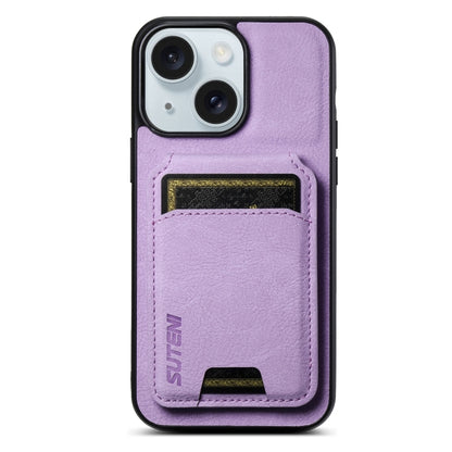 For iPhone 15 Plus Suteni H02 Litchi Leather Card Wallet Stand Back Phone Case(Purple) by Suteni