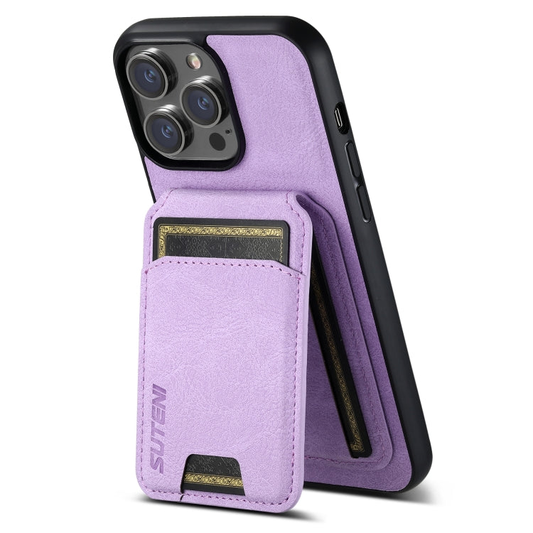 For iPhone 15 Plus Suteni H02 Litchi Leather Card Wallet Stand Back Phone Case(Purple) by Suteni