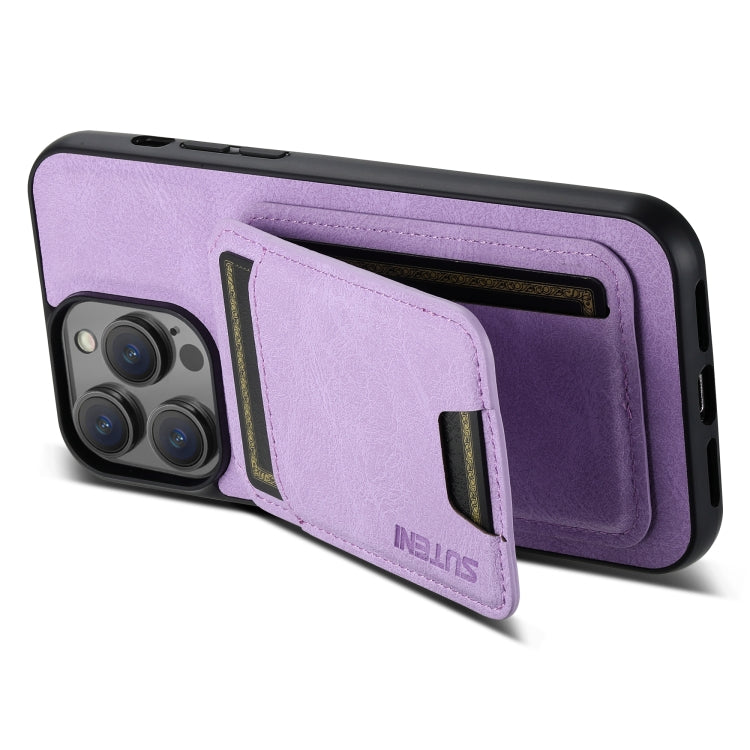 For iPhone 15 Plus Suteni H02 Litchi Leather Card Wallet Stand Back Phone Case(Purple) by Suteni