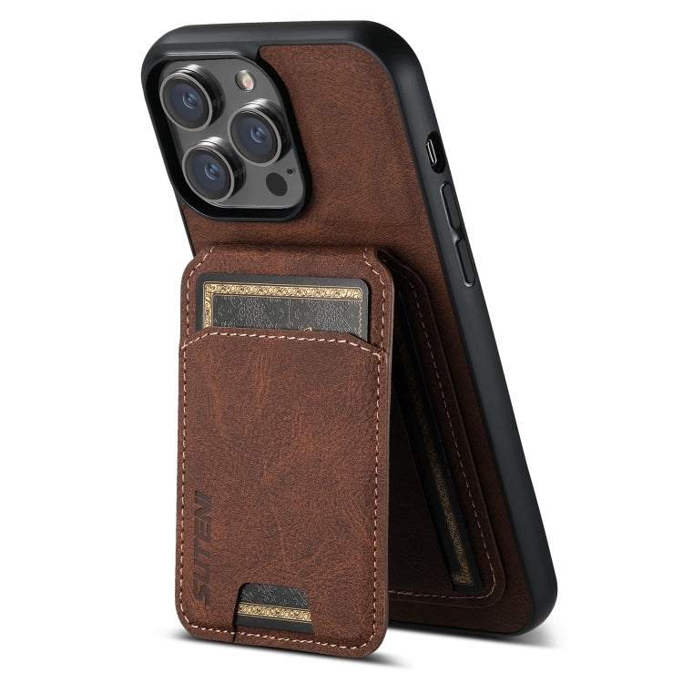 For iPhone 14 Plus Suteni H02 Litchi Leather Card Wallet Stand Back Phone Case(Brown) by Suteni