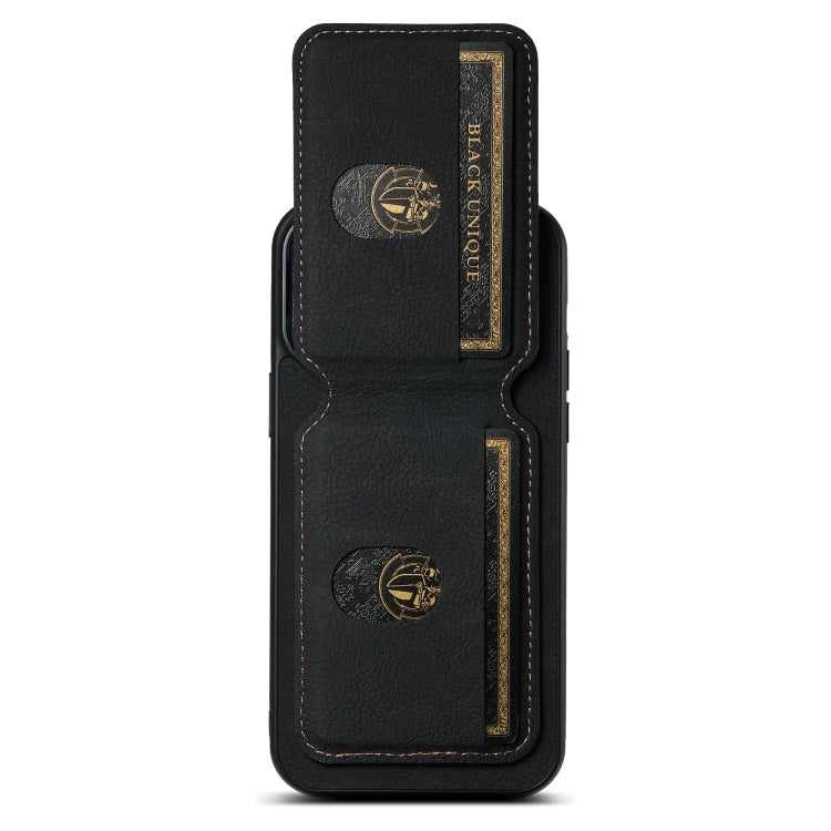 For iPhone 14 Suteni H02 Litchi Leather Card Wallet Stand Back Phone Case(Black) by Suteni