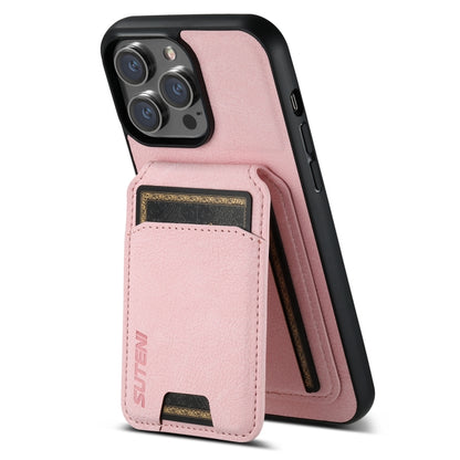 For iPhone 14 Pro Suteni H02 Litchi Leather Card Wallet Stand Back Phone Case(Pink) by Suteni