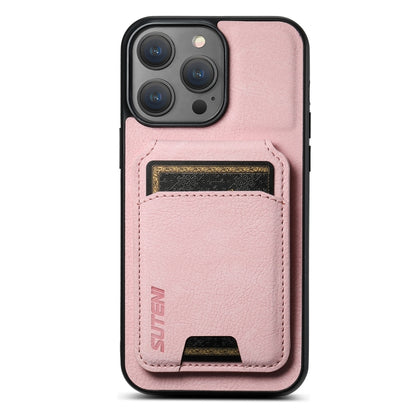 For iPhone 14 Pro Max Suteni H02 Litchi Leather Card Wallet Stand Back Phone Case(Pink) by Suteni