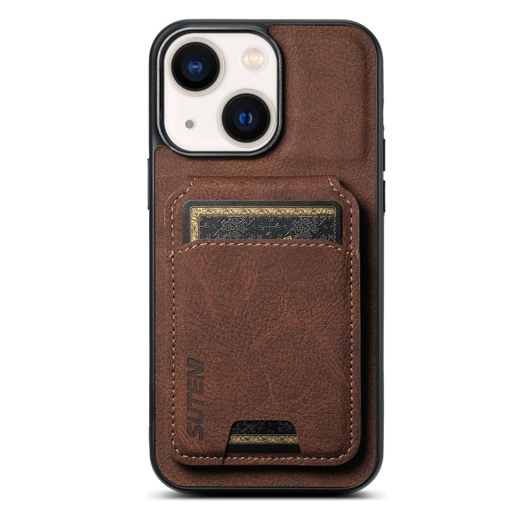 For iPhone 13 Suteni H02 Litchi Leather Card Wallet Stand Back Phone Case(Brown) by Suteni