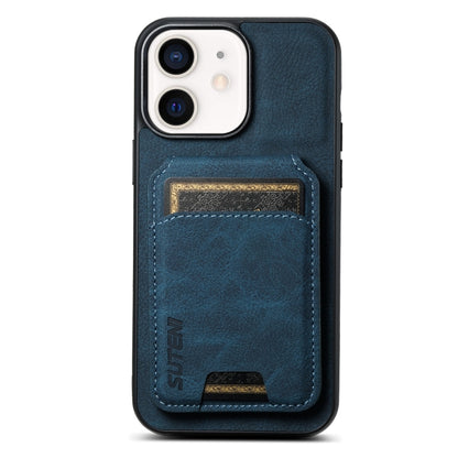 For iPhone 12 / 12 Pro Suteni H02 Litchi Leather Card Wallet Stand Back Phone Case(Blue) by Suteni