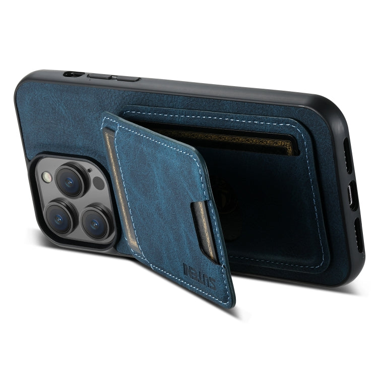 For iPhone 12 / 12 Pro Suteni H02 Litchi Leather Card Wallet Stand Back Phone Case(Blue) by Suteni