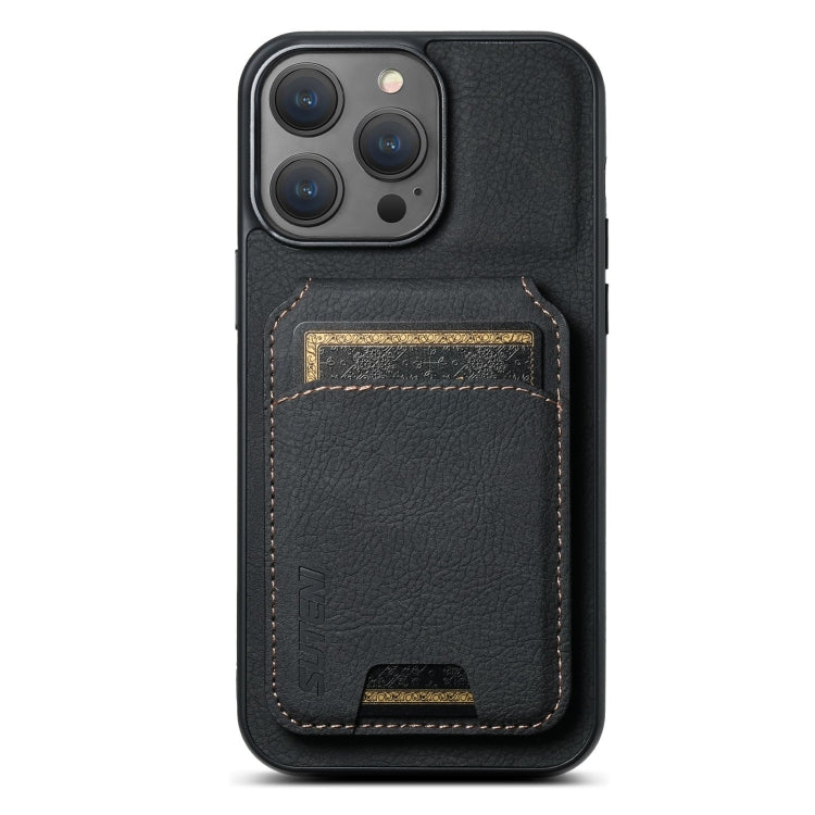 For iPhone 16 Pro Suteni H02 Litchi Leather Card Wallet Stand Back Phone Case(Black) by Suteni