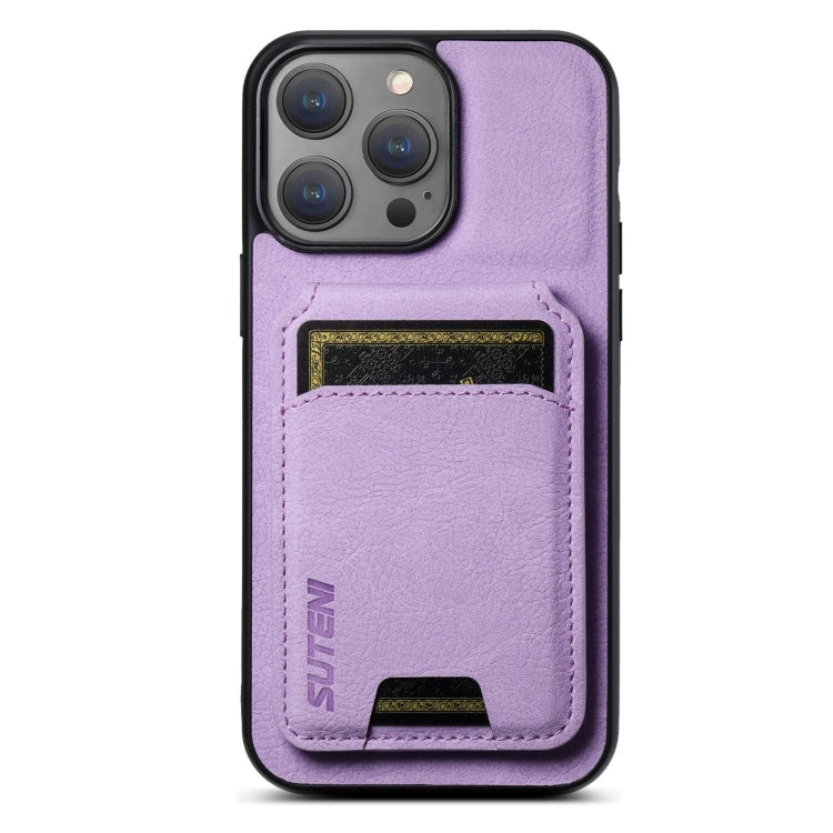 For iPhone 16 Pro Suteni H02 Litchi Leather Card Wallet Stand Back Phone Case(Purple) by Suteni