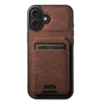 For iPhone 16 Plus Suteni H02 Litchi Leather Card Wallet Stand Back Phone Case(Brown) by Suteni