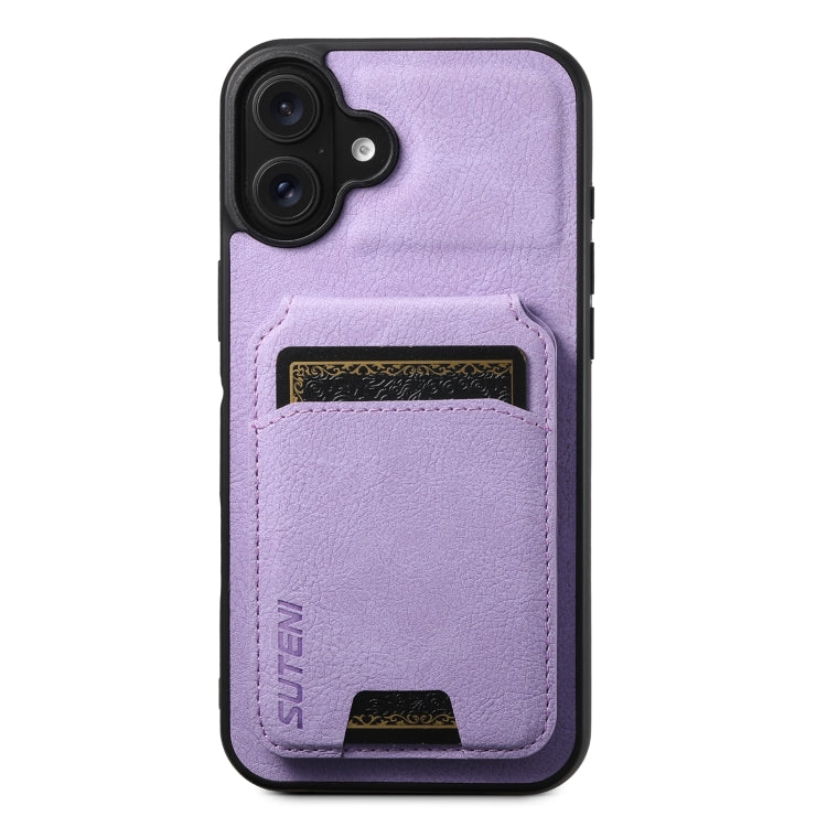 For iPhone 16 Plus Suteni H02 Litchi Leather Card Wallet Stand Back Phone Case(Purple) by Suteni