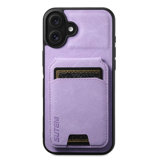 For iPhone 16 Plus Suteni H02 Litchi Leather Card Wallet Stand Back Phone Case(Purple) by Suteni